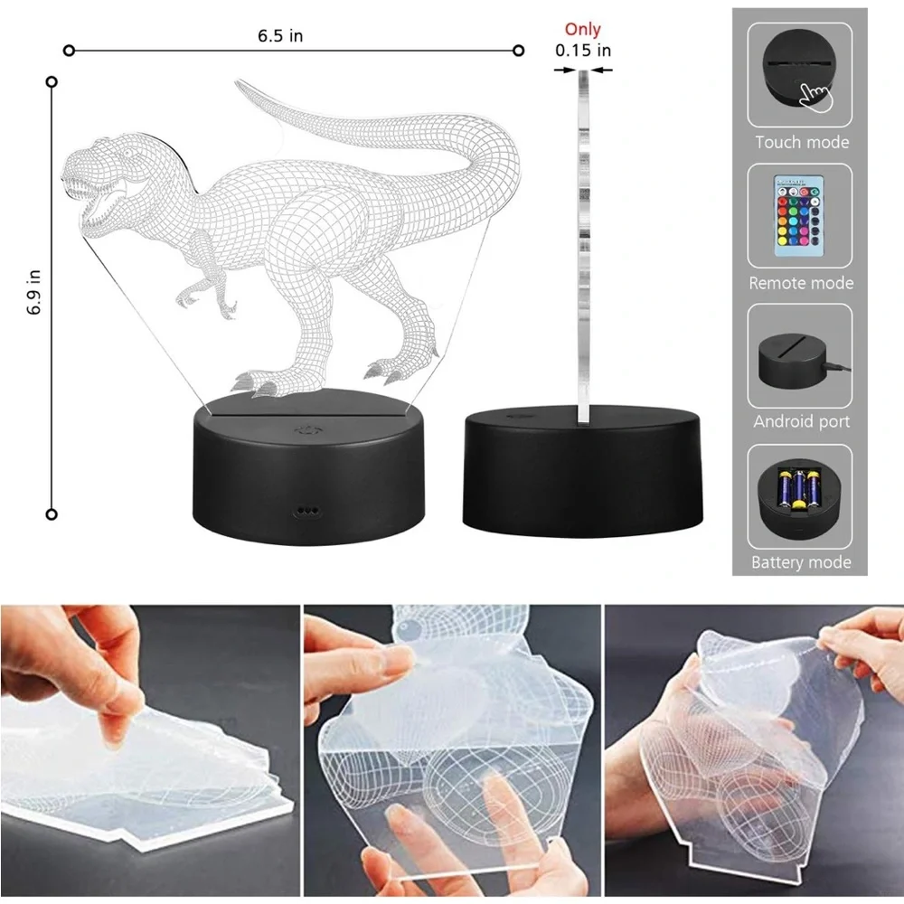 3D Dinosaur Night Light Lamp for Kids - Multicolor LED with Remote